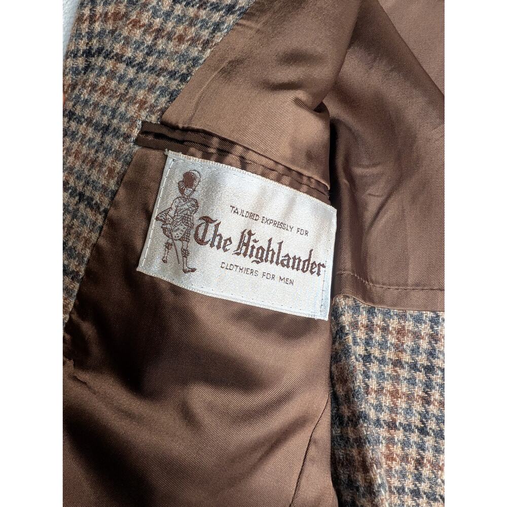 VTG 70s Men 100% Wool Blazer Tweed Houndstooth Leather M/L Preppy Equestrian - Picture 6 of 7